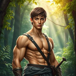 A captivating fantasy book cover set in a Greek mythology theme, featuring a 17-year-old character who is the son of Ares