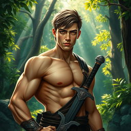 A captivating fantasy book cover set in a Greek mythology theme, featuring a 17-year-old character who is the son of Ares