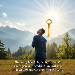 An inspirational and spiritual scene depicting a person kneeling in prayer, surrounded by a tranquil environment illuminated by rays of heavenly light