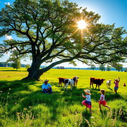 A picturesque rural scene showcasing a vibrant natural landscape