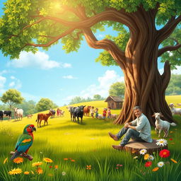 A picturesque rural scene depicting a lush nature landscape