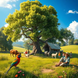 A picturesque rural scene depicting a lush nature landscape