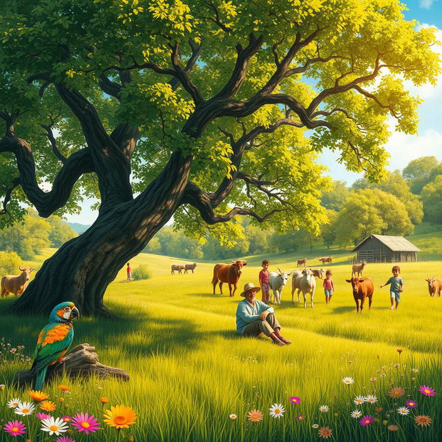 A picturesque rural scene depicting a lush nature landscape