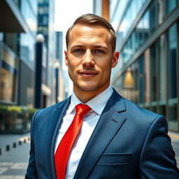 A well-dressed gentleman standing confidently in a modern urban setting