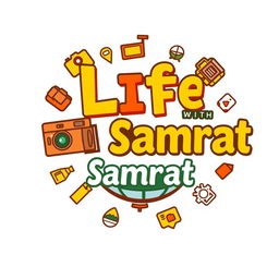 A modern and vibrant logo for a vlog channel named 'Life With Samrat'