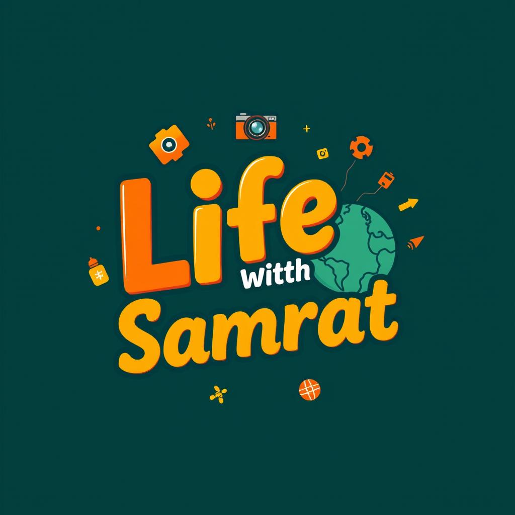 A modern and vibrant logo for a vlog channel named 'Life With Samrat'