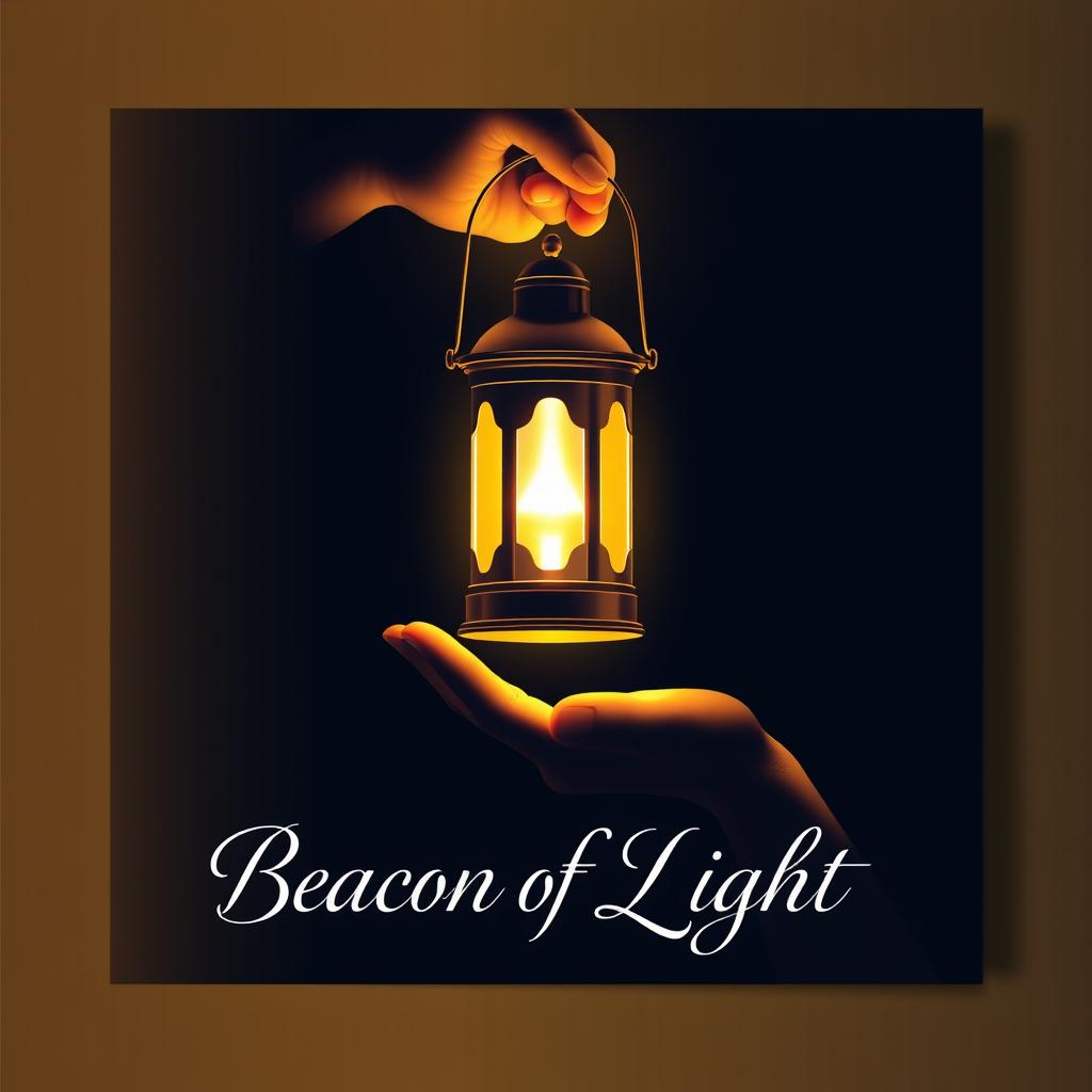 A glowing lantern held by a serene hand in a dark background, symbolizing guidance and hope
