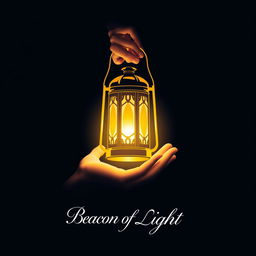 A glowing lantern held by a serene hand in a dark background, symbolizing guidance and hope