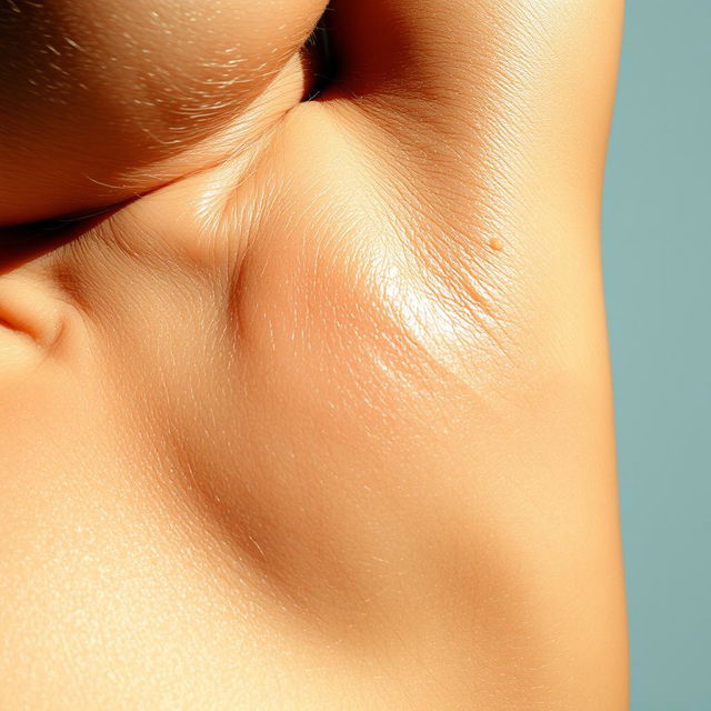 An artistic depiction of a sweaty armpit, focusing on the texture of the skin and the sheen of perspiration