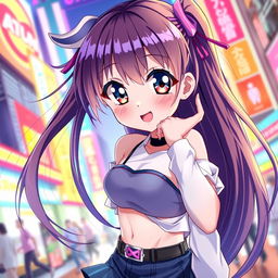 A stunning anime girl with long, flowing hair, large expressive eyes, and a playful smile