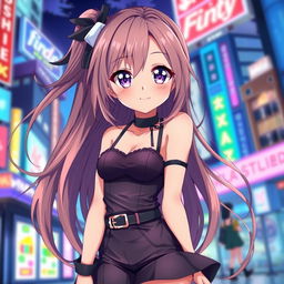 A stunning anime girl with long, flowing hair, large expressive eyes, and a playful smile