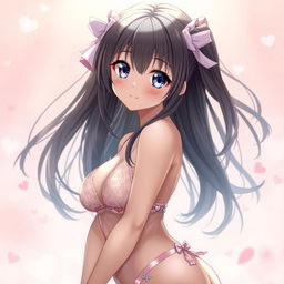 A stunning anime girl with long flowing hair, large expressive eyes, and a playful smile