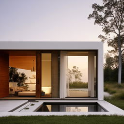 A minimalist, beautiful house with a clean, simplistic design, using neutral colors and filled with natural light.