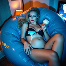 A sexy, sweet, and innocent 18-year-old girl with a thin face and beautiful features, having long blond hair and large soft round breasts