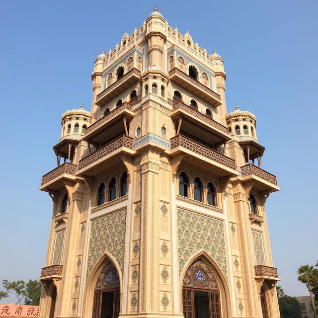 A tall, avant-garde tower inspired by the Ali Qapu Palace, with a facade width of 50 meters