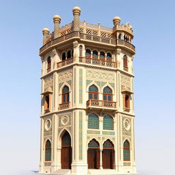 A tall, avant-garde tower inspired by the Ali Qapu Palace, with a facade width of 50 meters