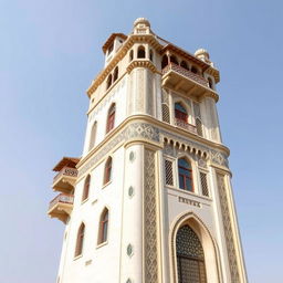 A tall, avant-garde tower inspired by the Ali Qapu Palace, with a facade width of 50 meters