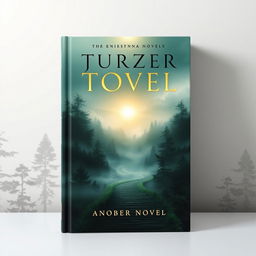 A captivating book cover design for a modern novel featuring a mysterious landscape with a foggy forest and a winding pathway leading into the distance