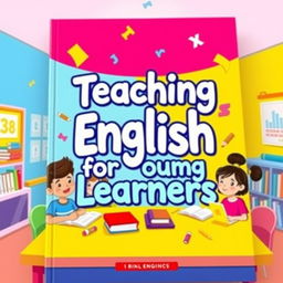 A vibrant and engaging book cover design for a teaching English resource aimed at young learners