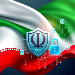 A visually striking illustration of cyber security themed around the Iranian flag