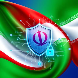 A visually striking illustration of cyber security themed around the Iranian flag