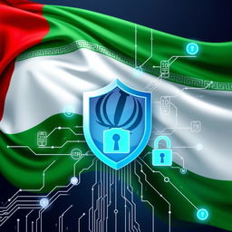 A visually striking illustration of cyber security themed around the Iranian flag
