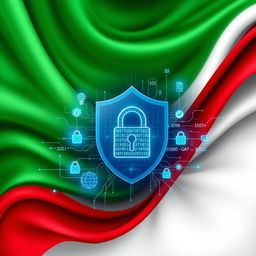 A visually striking illustration of cyber security themed around the Iranian flag