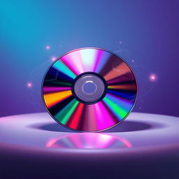 An artistic representation of a compact disc (CD) blending vibrant colors and abstract designs, showcasing a reflective surface