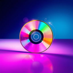 An artistic representation of a compact disc (CD) blending vibrant colors and abstract designs, showcasing a reflective surface