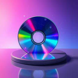 An artistic representation of a compact disc (CD) blending vibrant colors and abstract designs, showcasing a reflective surface