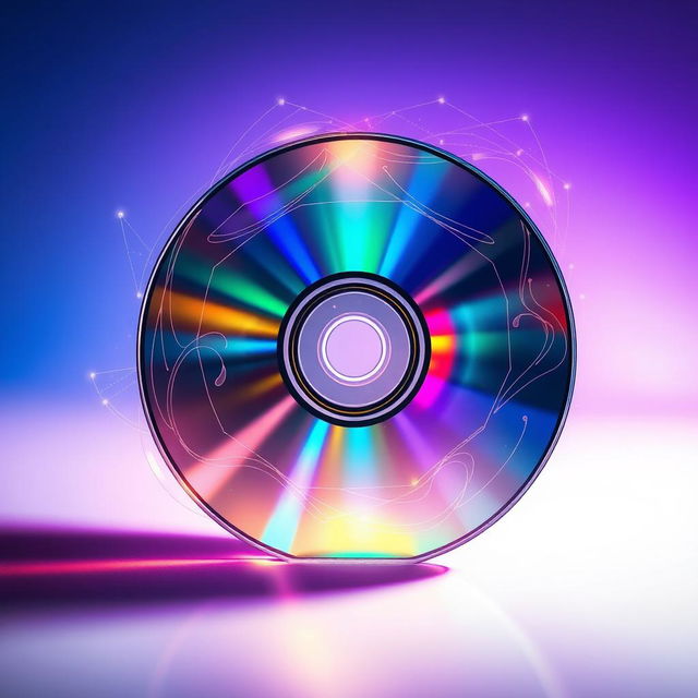 An artistic representation of a compact disc (CD) blending vibrant colors and abstract designs, showcasing a reflective surface