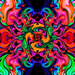 An abstract representation of color inversion, showcasing a vivid contrast between bright and dark elements, with swirling patterns and shapes blending seamlessly in a kaleidoscope effect