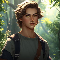 An enchanting fantasy book cover inspired by Greek mythology, featuring a character who is the son of Hephaestus