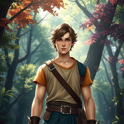 An enchanting fantasy book cover inspired by Greek mythology, featuring a character who is the son of Hephaestus