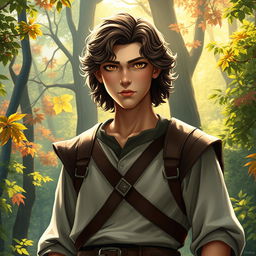 An enchanting fantasy book cover inspired by Greek mythology, featuring a character who is the son of Hephaestus