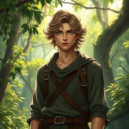 An enchanting fantasy book cover inspired by Greek mythology, featuring a character who is the son of Hermes