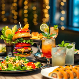 An enticing display of a food and beverage setup featuring a beautifully arranged table