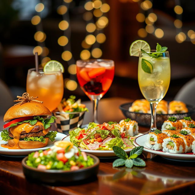 An enticing display of a food and beverage setup featuring a beautifully arranged table