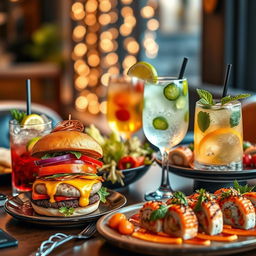 An enticing display of a food and beverage setup featuring a beautifully arranged table