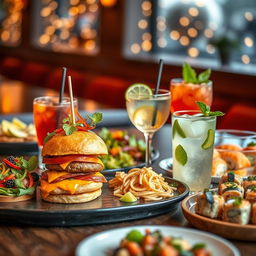 An enticing display of a food and beverage setup featuring a beautifully arranged table