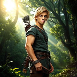 A stunning fantasy book cover inspired by Greek mythology, featuring a character who is the son of Apollo