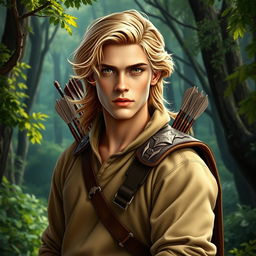 A fantasy book cover showcasing a striking 17-year-old male character, the son of Apollo, radiating both charm and seriousness