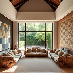 A spacious bedroom with a high ceiling
