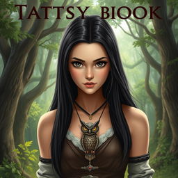 A fantasy book cover featuring a 17-year-old female character, the daughter of Athena, renowned for her beauty and profound, striking gaze