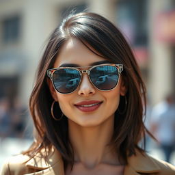 A realistic portrait of a stylish person wearing cool sunglasses