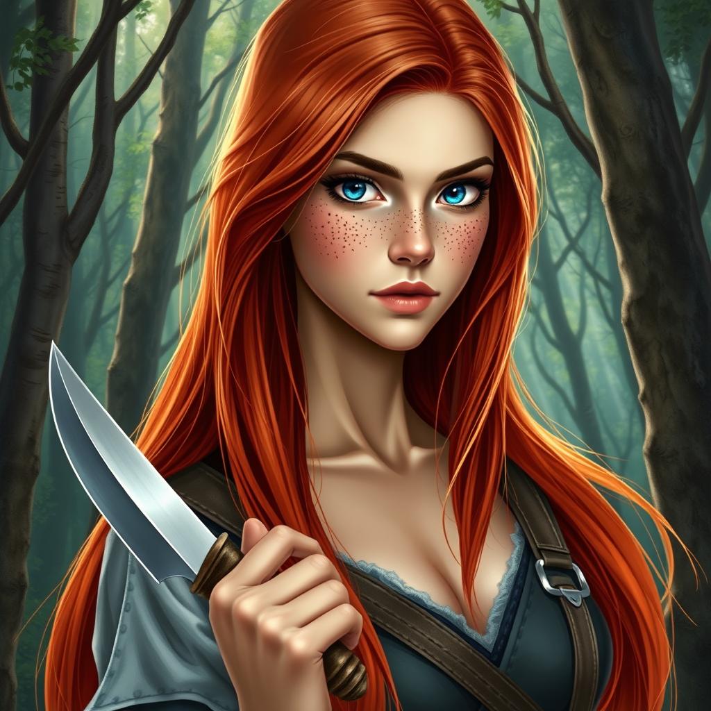 A fantasy book cover featuring a 17-year-old female character, the daughter of Aphrodite, with mesmerizing blue eyes and long, straight red hair that flows gracefully down her back