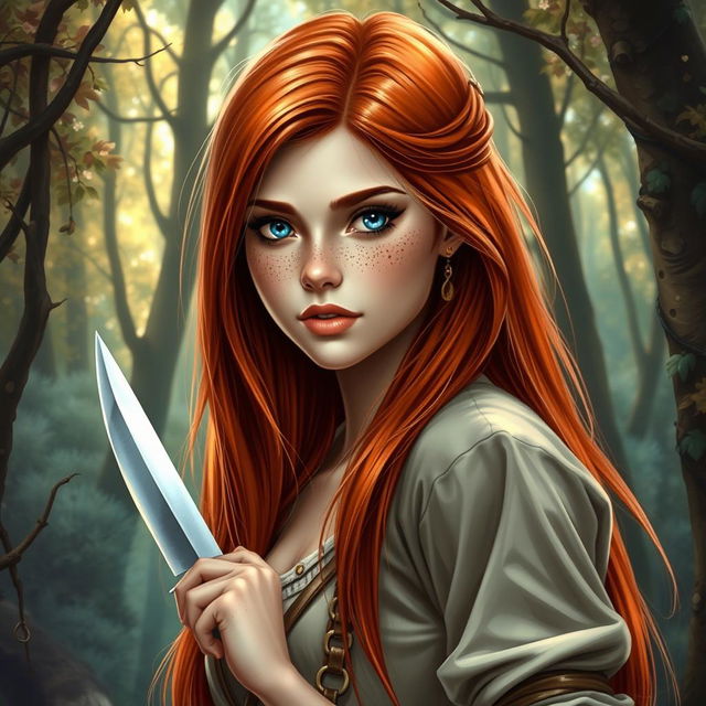 A fantasy book cover featuring a 17-year-old female character, the daughter of Aphrodite, with mesmerizing blue eyes and long, straight red hair that flows gracefully down her back