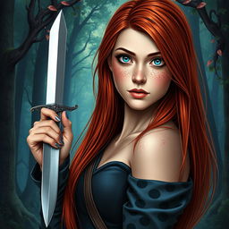 A fantasy book cover featuring a 17-year-old female character, the daughter of Aphrodite, with striking blue eyes and long, straight red hair that cascades down her back