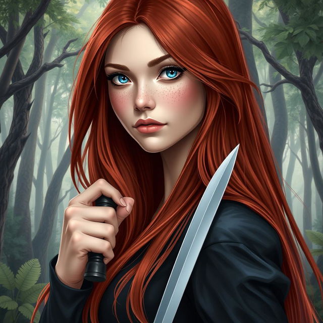 A fantasy book cover featuring a 17-year-old female character, the daughter of Aphrodite, characterized by her stunning blue eyes and long, straight red hair that flows elegantly