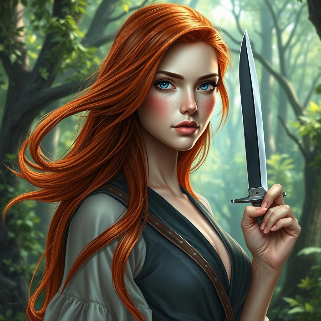 A fantasy book cover featuring a 17-year-old female character, the daughter of Aphrodite, characterized by her stunning blue eyes and long, straight red hair that flows elegantly